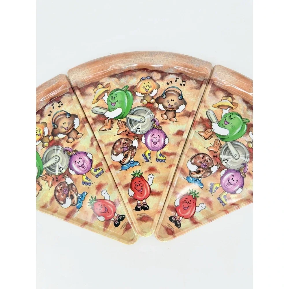 Deborah Mallow Pizza Slice Plates Set of 3 Melamine Singing Veggies Vintage